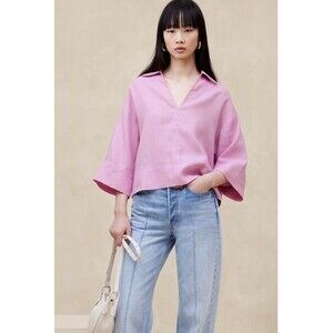 Banana Republic RT$110 Pink 100% European Linen Boxy Resort Shirt Small Top S